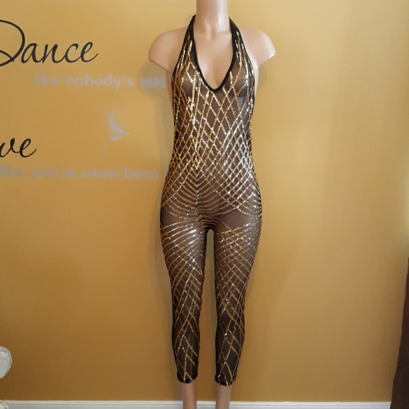 Pants - SOLD!!Sequins Sheer Halter Top Bodysuit Size Large
